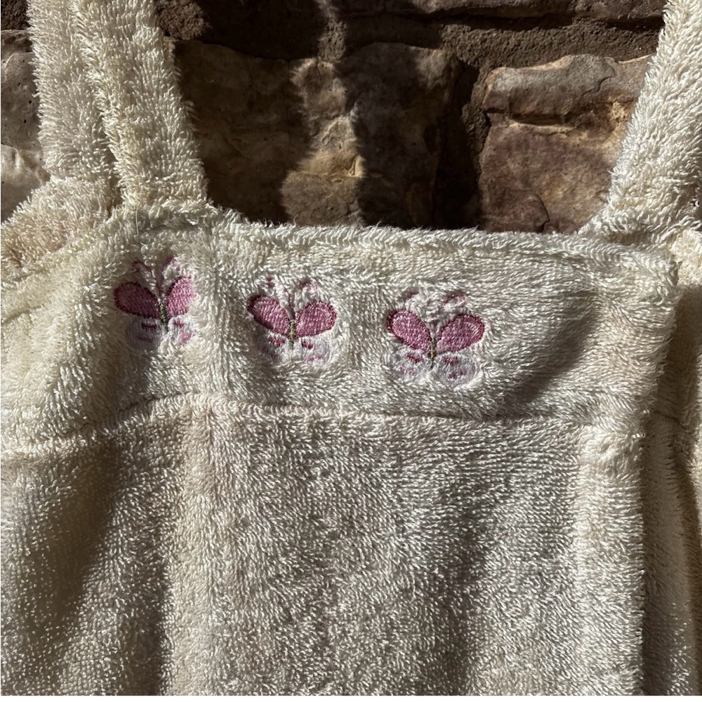 Aegean Apparel Bath Wrap French Terry Butterfly Embroidered Towel Robe 90s - Picture 4 of 11